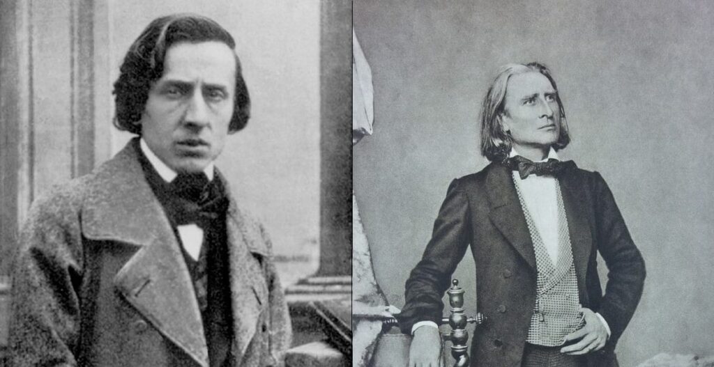 This image is about the classical music composers Chopin and Liszt