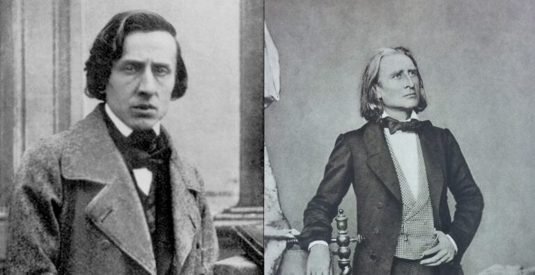 This image is about the classical music composers Chopin and Liszt